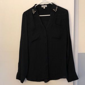 Black Portofino Shirt w rhinestone collar